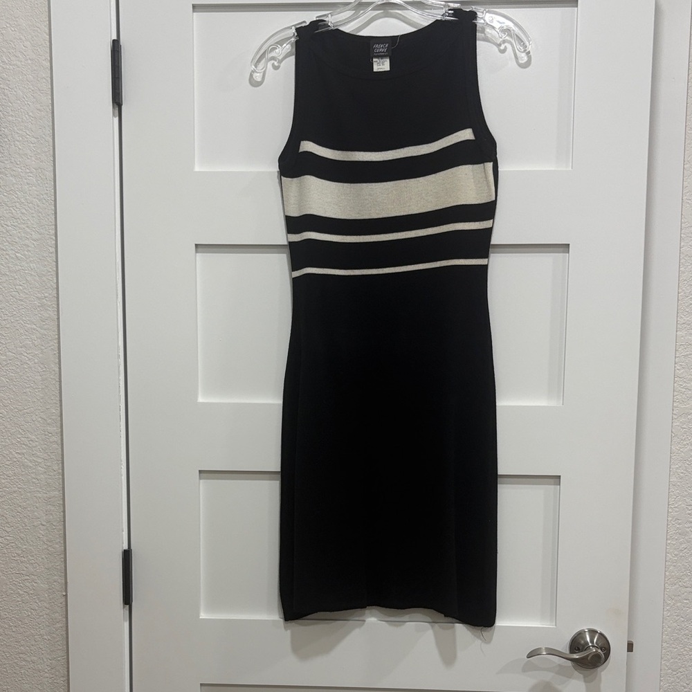 French Curve Black and Ivory Striped Sleeveless Knit Mini Dress